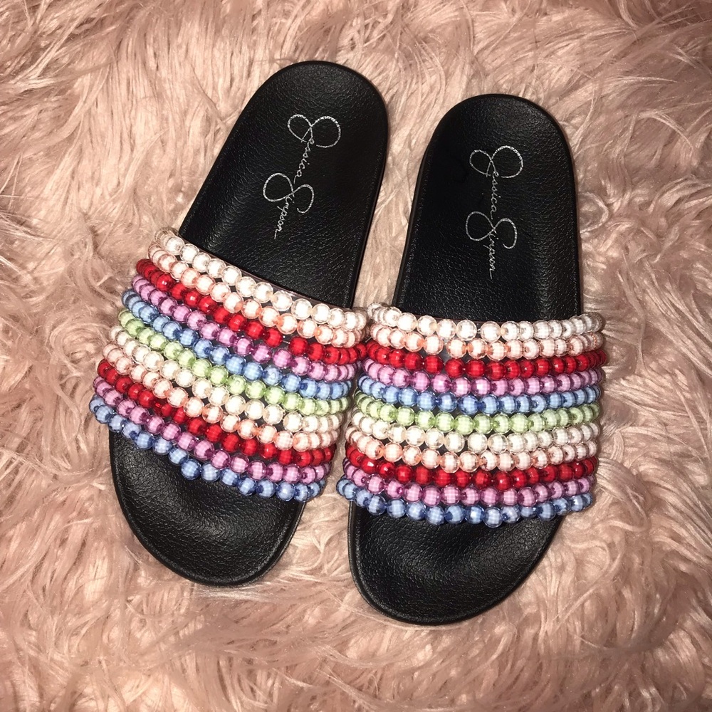 Jessica Simpson beaded pool slides